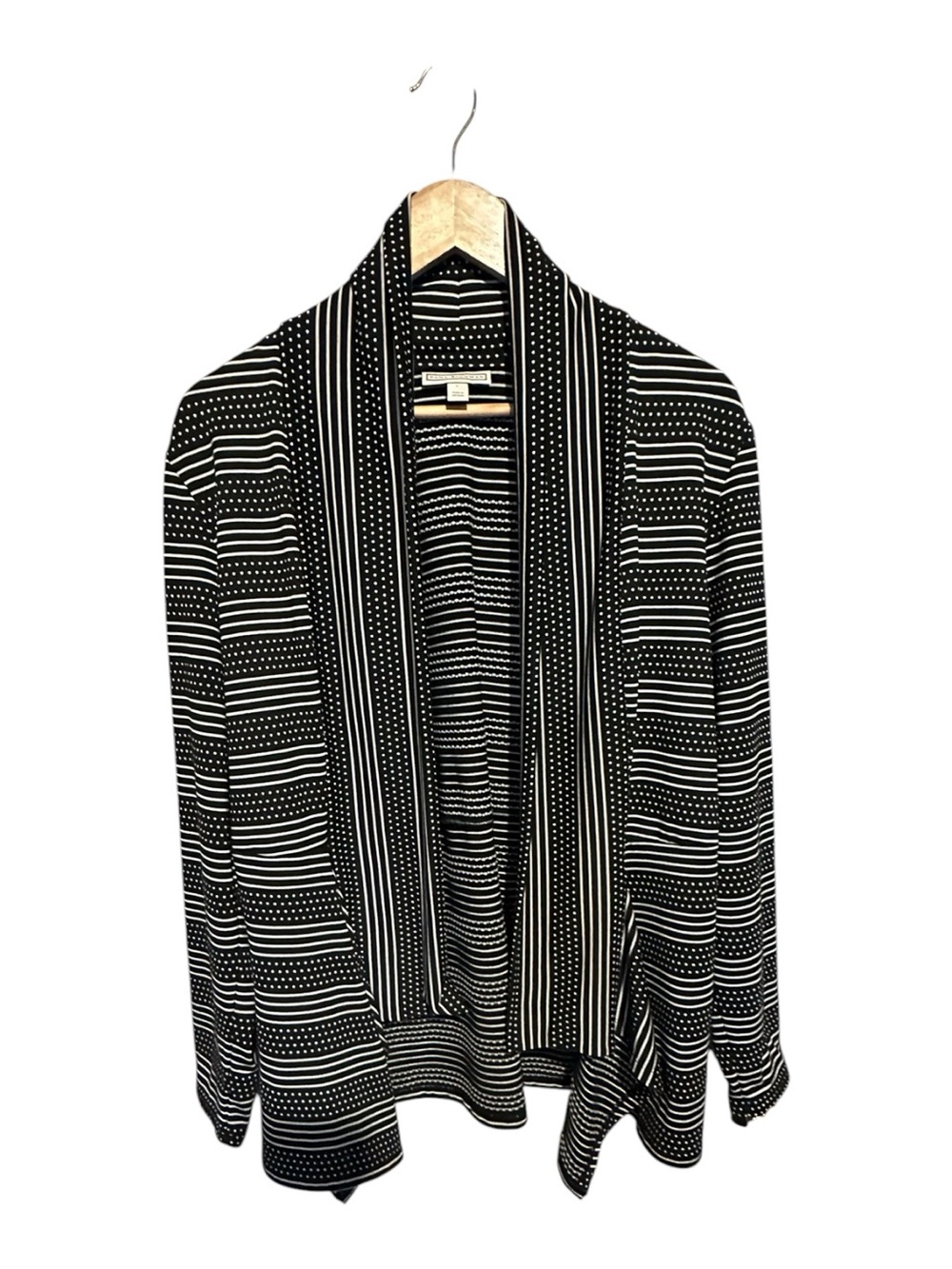 Dana Buchman Black and White Striped Open-Front Cardigan